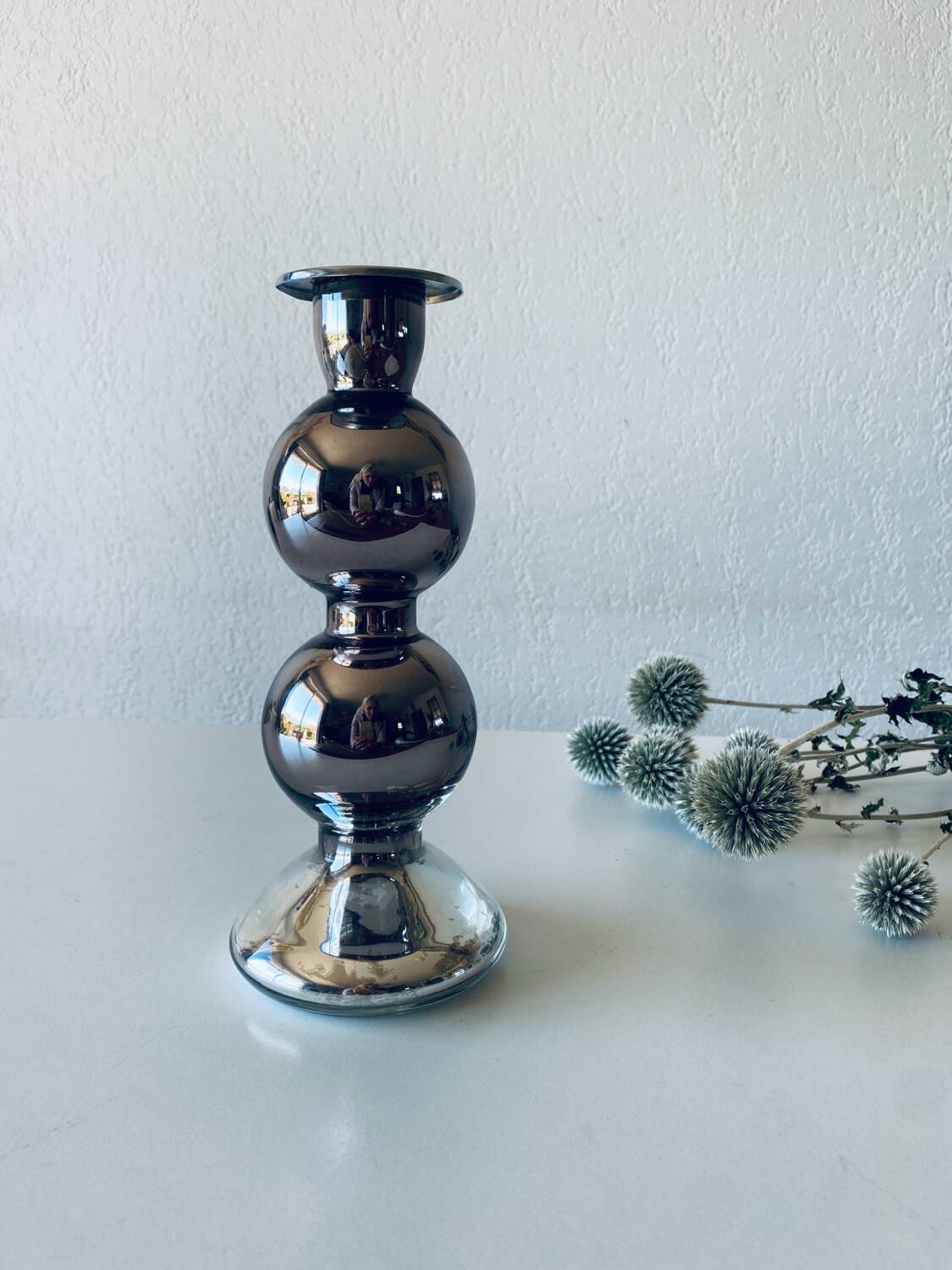 Eglomise glass candle holder