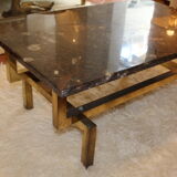 Black stone coffee table foot brass 70s