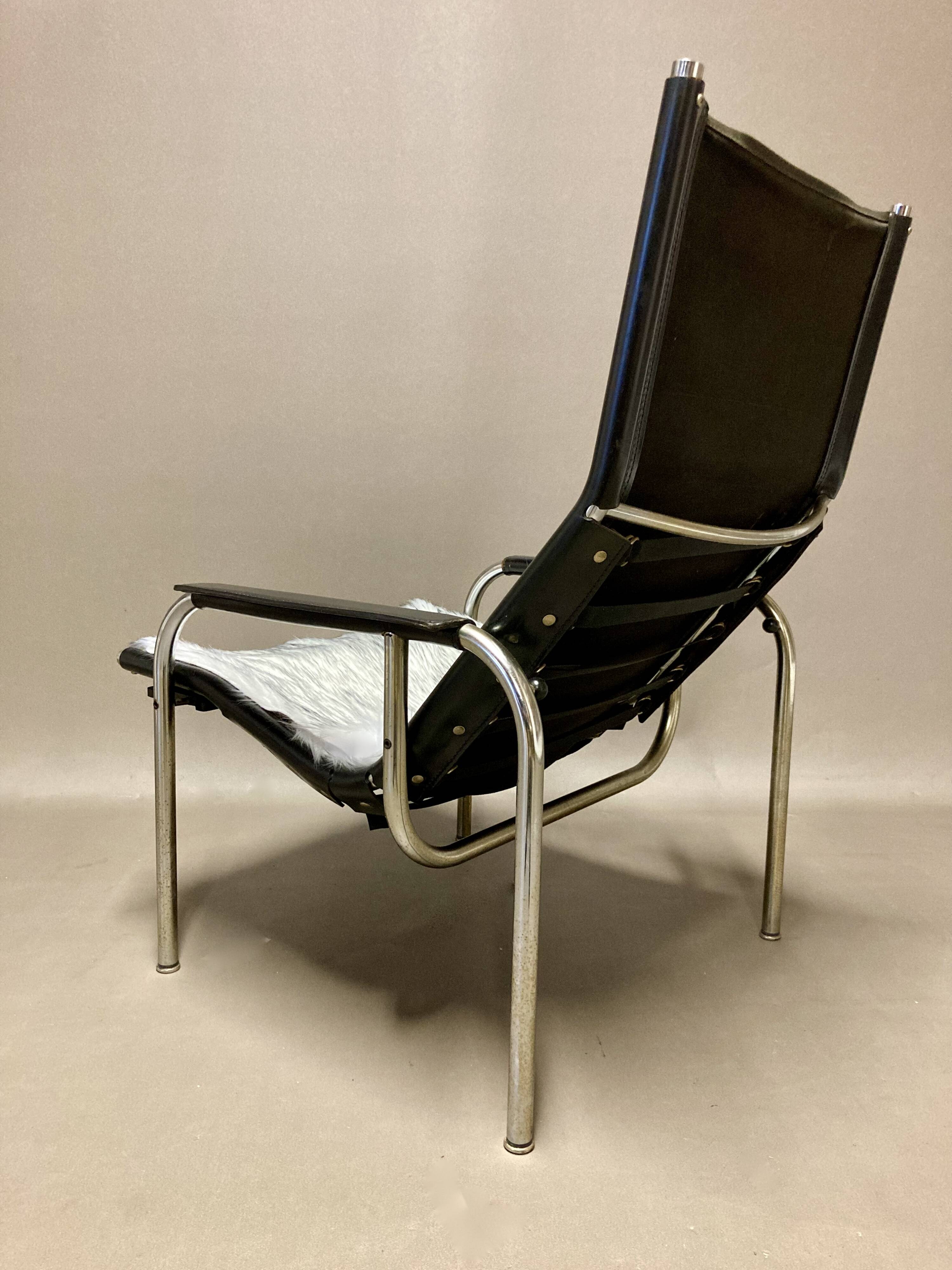 Black leather reclining relax armchair, 1960s design.