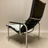 Black leather reclining relax armchair, 1960s design.
