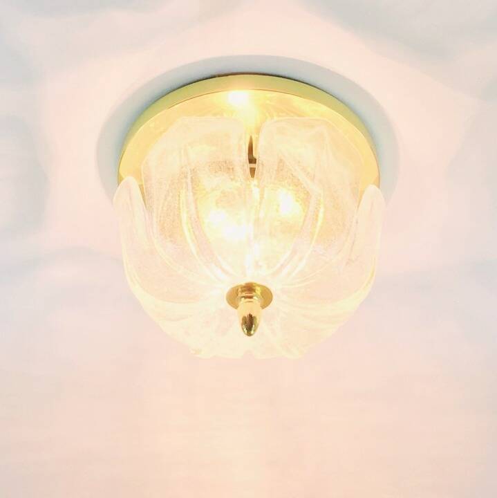 Large Flower-Shaped Glass & Brass Flush Mount/Ceiling Light from Limburg, Germany, 1960s/1970s