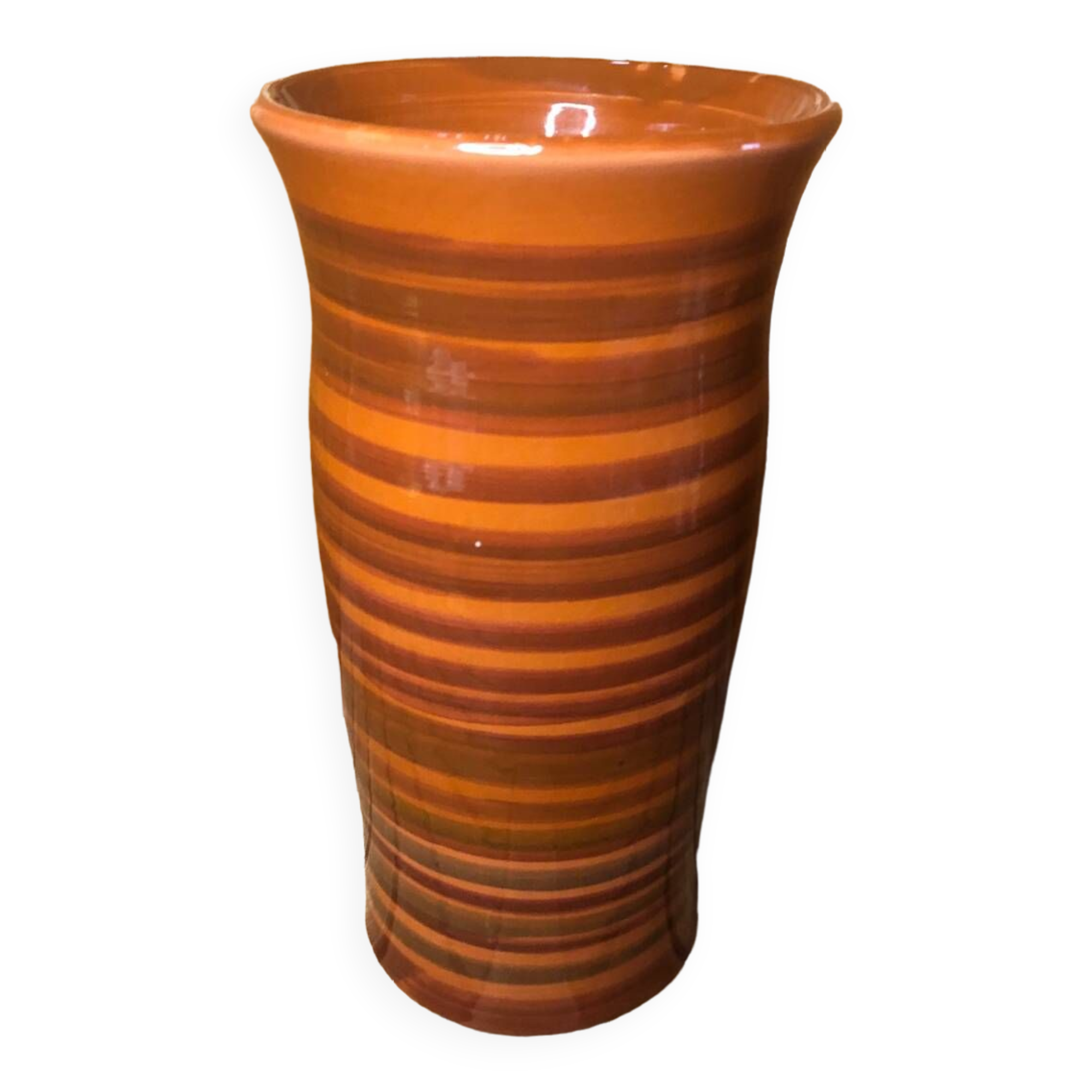 Old soulaines vase france ceramic brown & orange vintage #a393