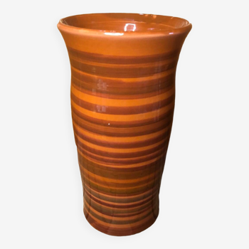 Ancien vase soulaines france céramique marron & orange vintage #a393