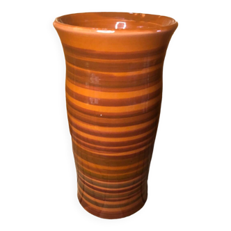 Old soulaines vase france ceramic brown & orange vintage #a393