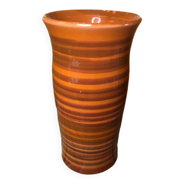 Old soulaines vase france ceramic brown & orange vintage #a393