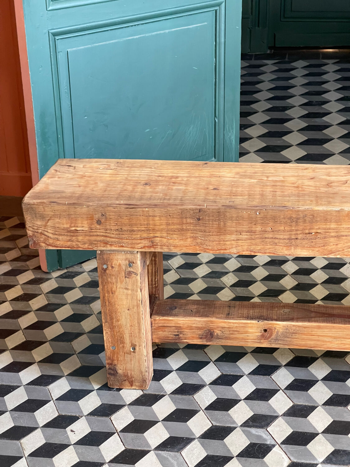 Old raw wooden bench