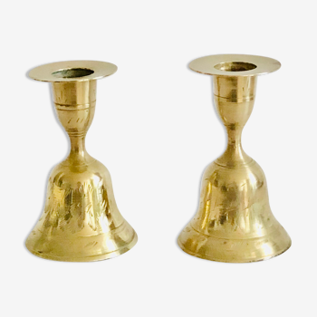 Pair of brass "bell" candle holders