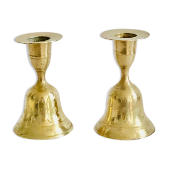 Pair of brass "bell" candle holders