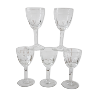 Lot de 5 verres de bar trompe l'œil à vin blanc années 40