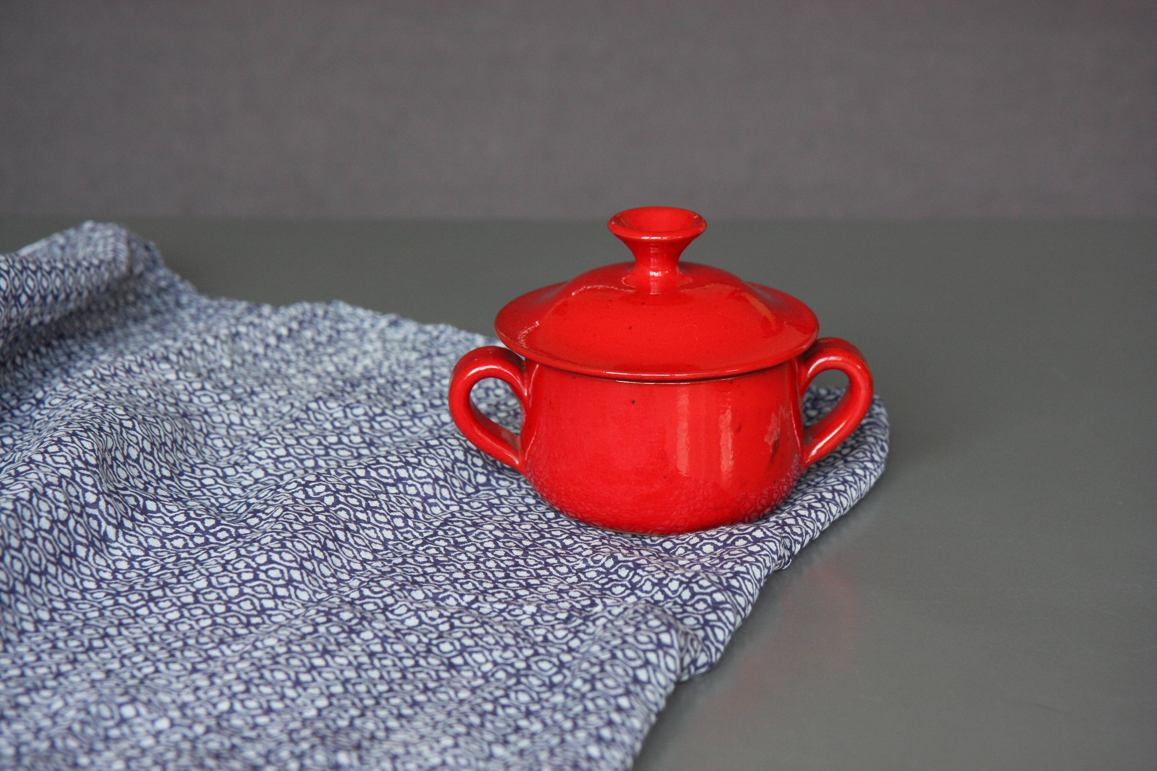 Red covered pot by Robert Picault, Vallauris