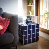 Cube-Side table-Bedside table-Tile-Ceramic-Blue-Glossy
