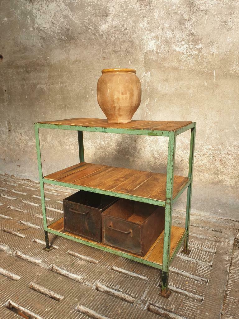 Old shelving green with wood