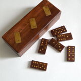 Box of brass and rosewood dominoes