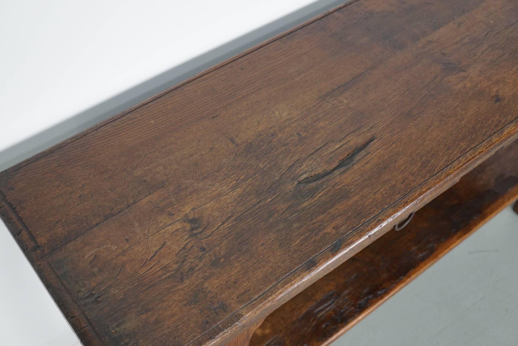 Antique French Rustic Farmhouse Oak Side Table, 19th Century