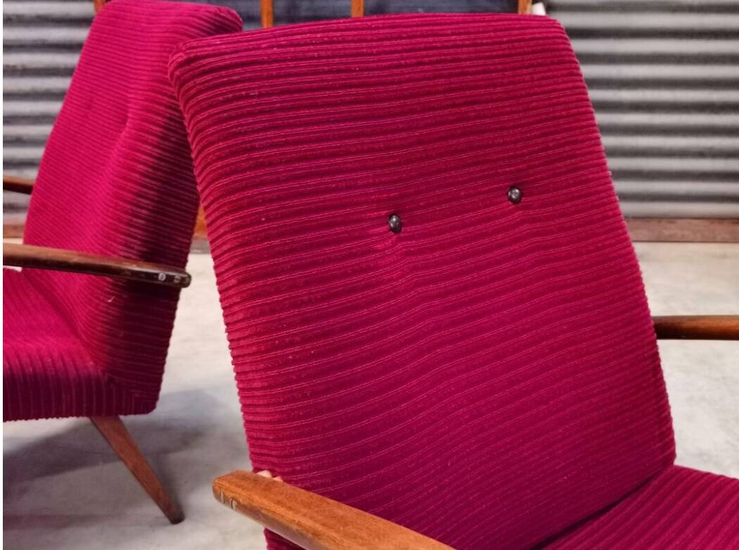 Pair of model 6951 corduroy armchairs by Jaroslav Smidek for Ton 1960