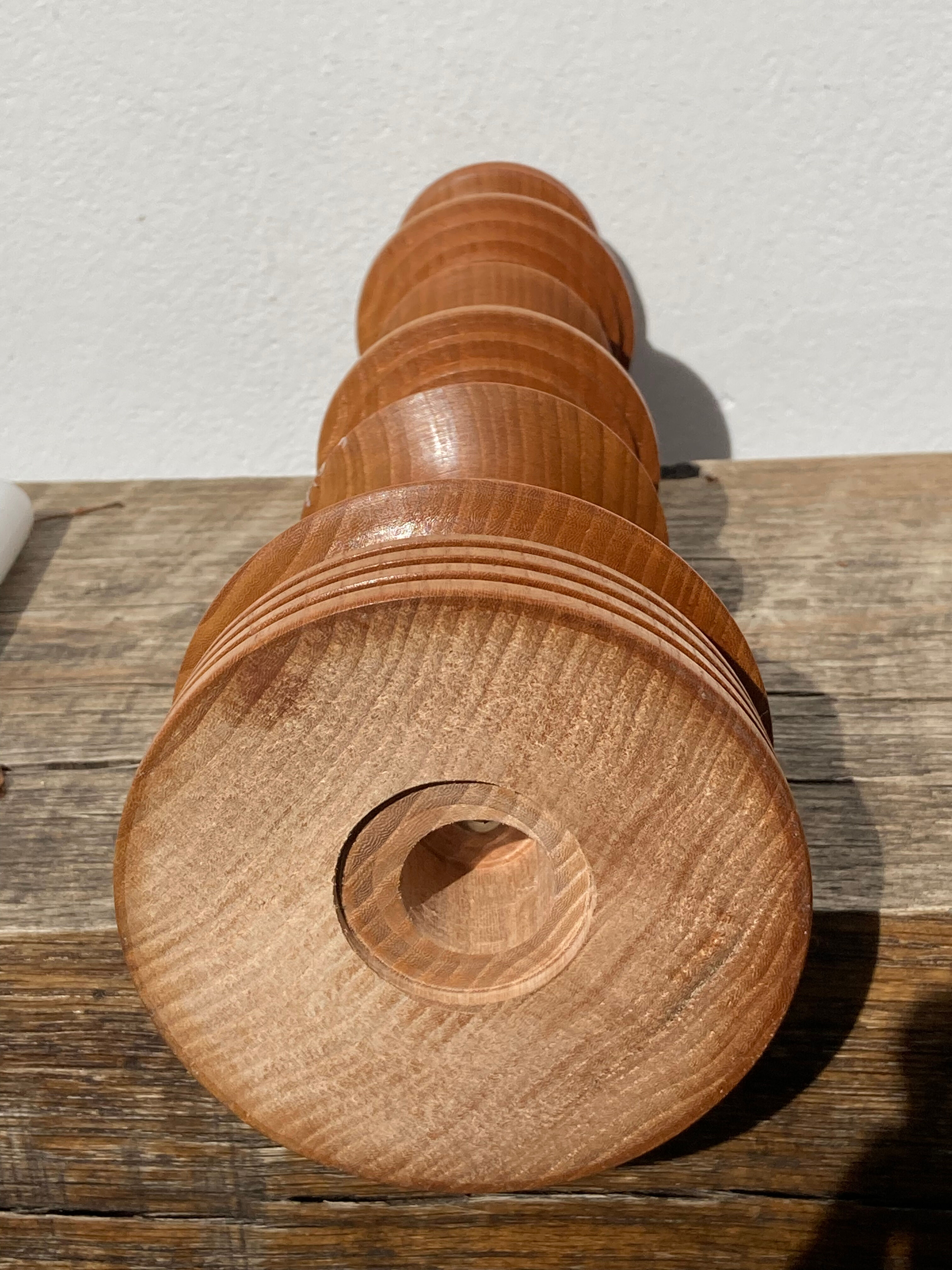 Large vintage Scandinavian turned wooden candle holder