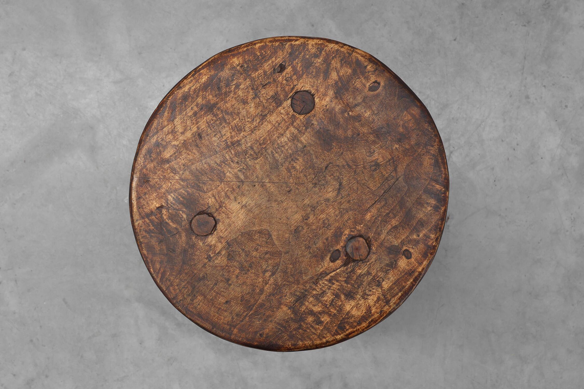 Rustic French wooden stool in wabi sabi style, ca. 1850