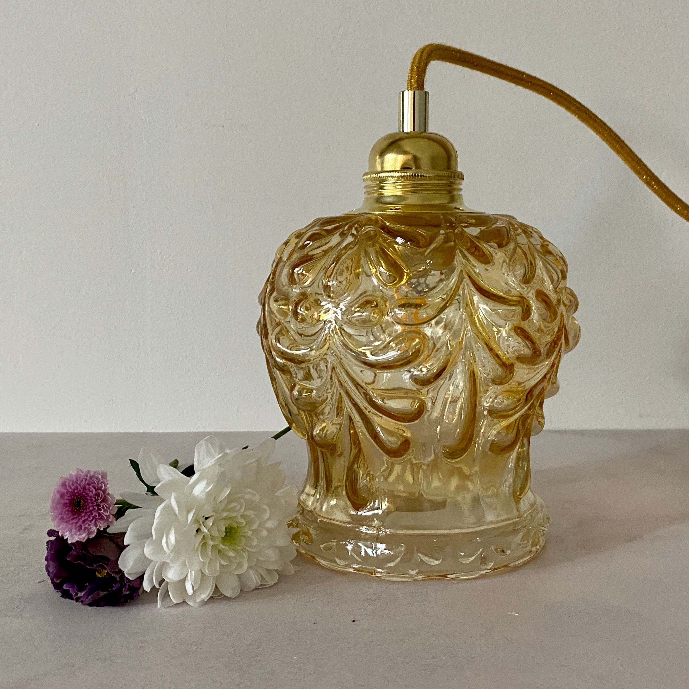 Vintage amber glass tulip walker