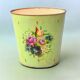Vintage enameled sheet metal wastebasket - floral decor