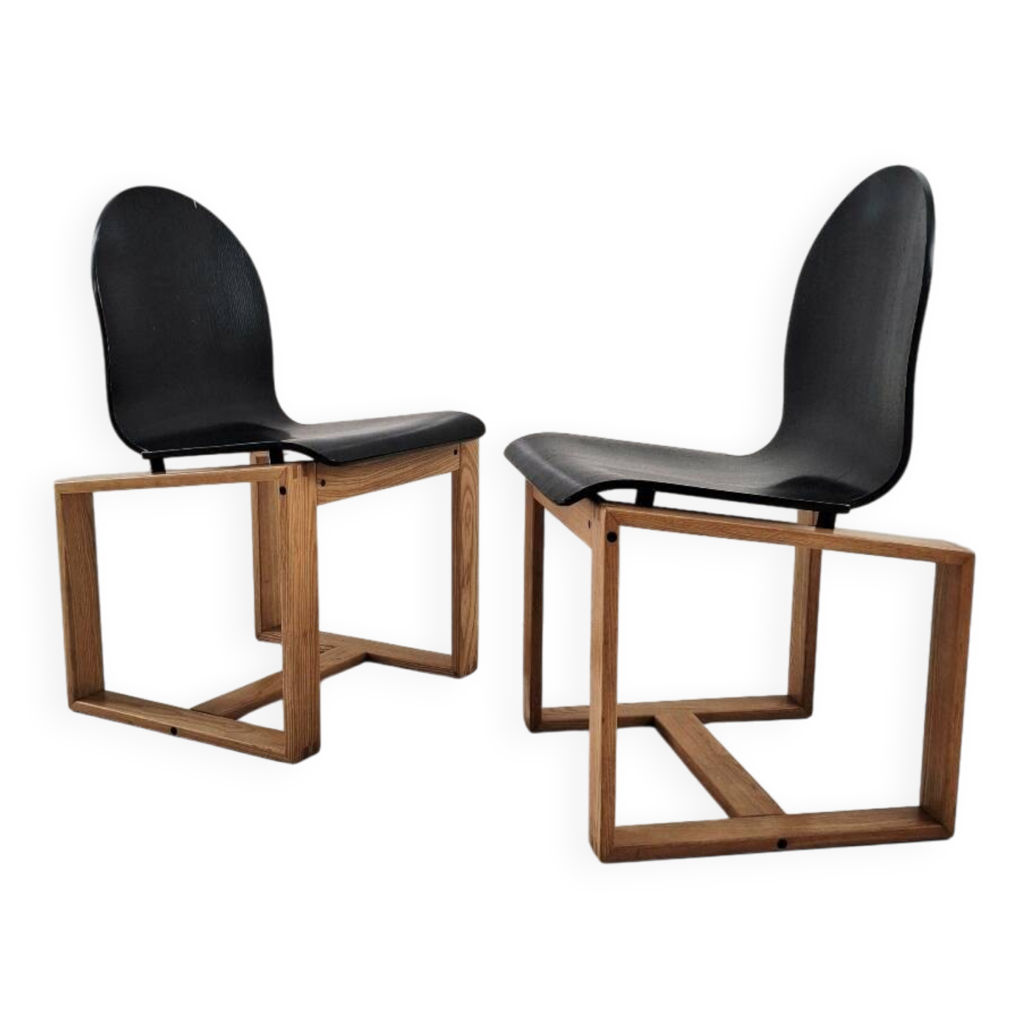 Chaises italiennes minimalistes en bois courbé des années 70, frêne et ébène