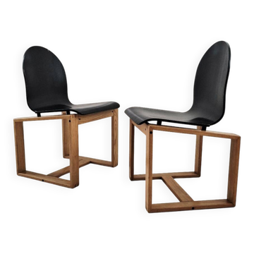 Chaises italiennes minimalistes en bois courbé des années 70, frêne et ébène