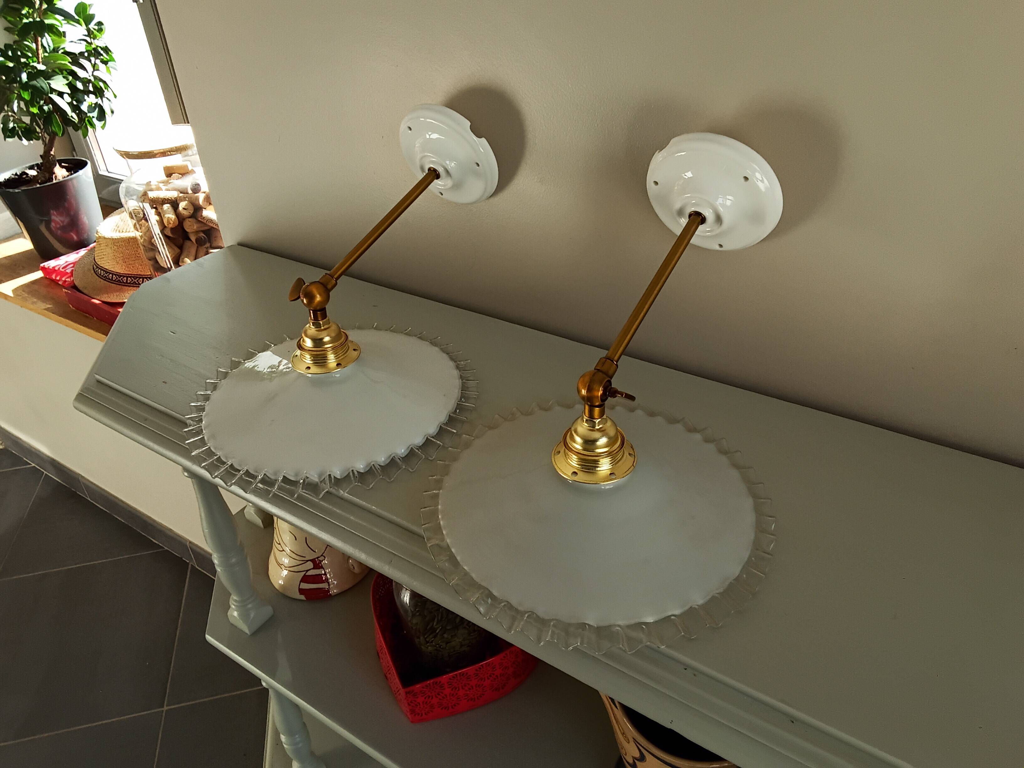 Pair of vintage opaline wall sconces
