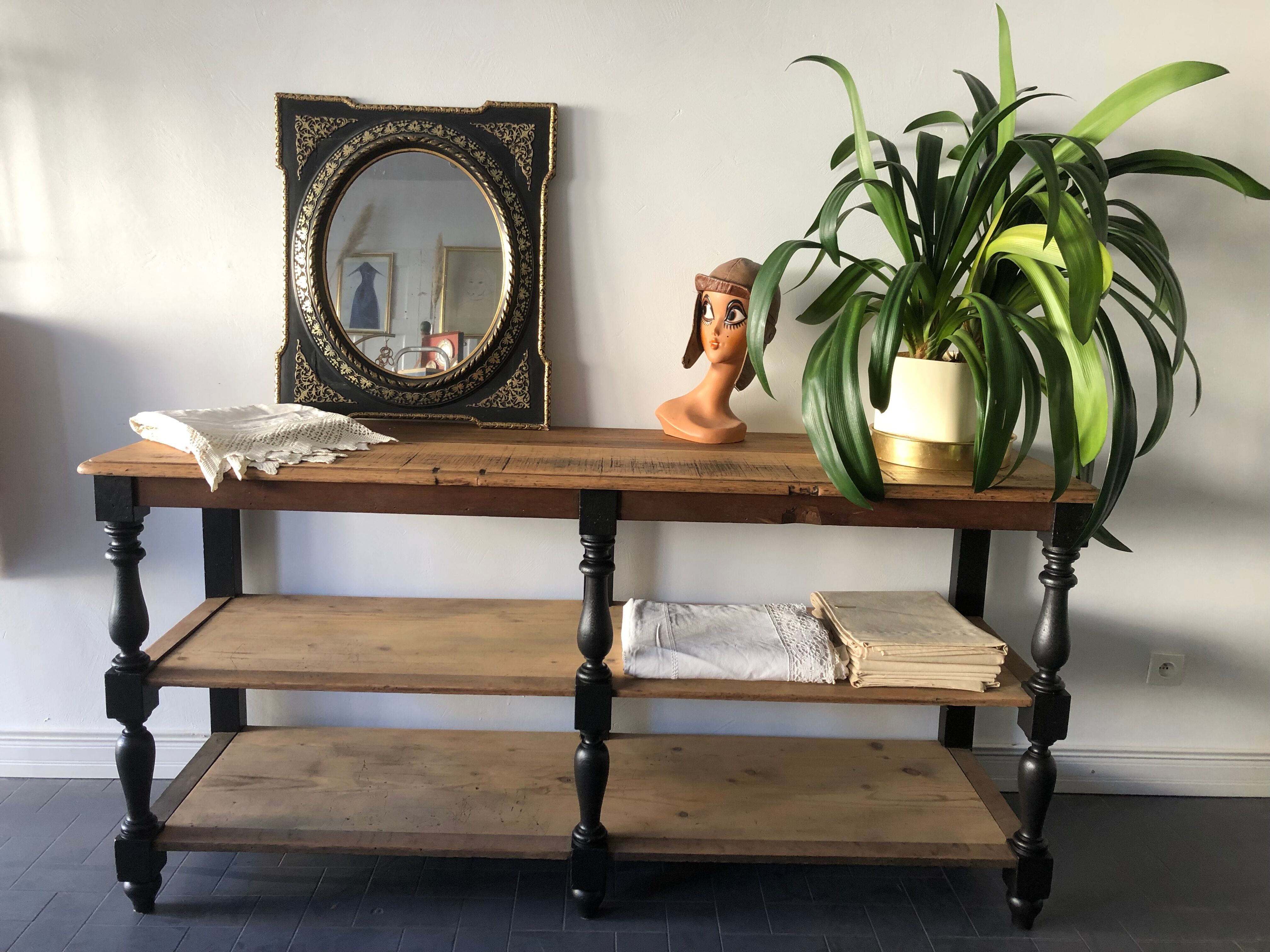 Draper in oak trade counter table / haberdashery