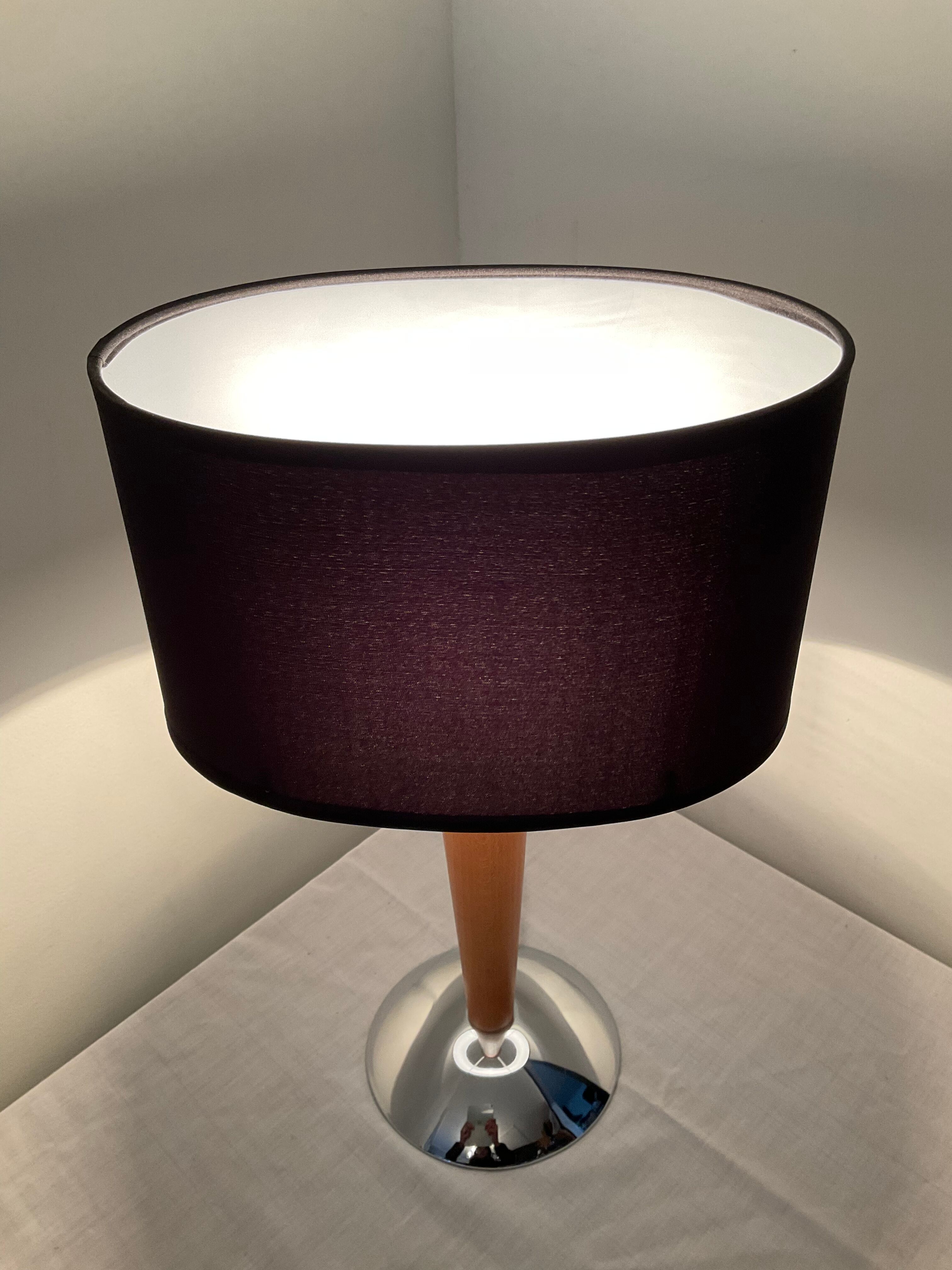 Scandinavian wood and metal lamp chrom from the 70s-80s