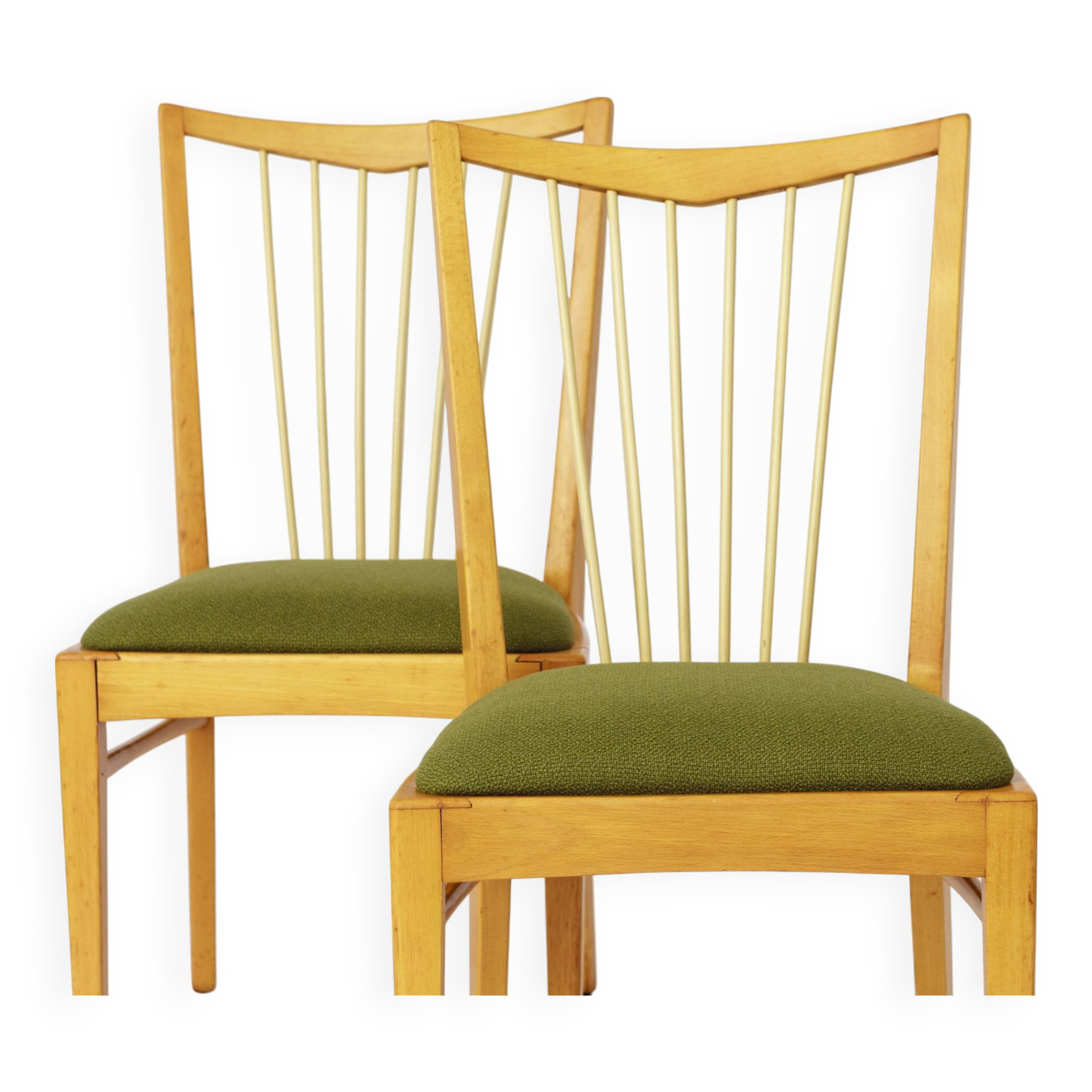 Pair of Vintage 1950s Mid-Century Modern Chairs – Solid Beech Wood & Fresh