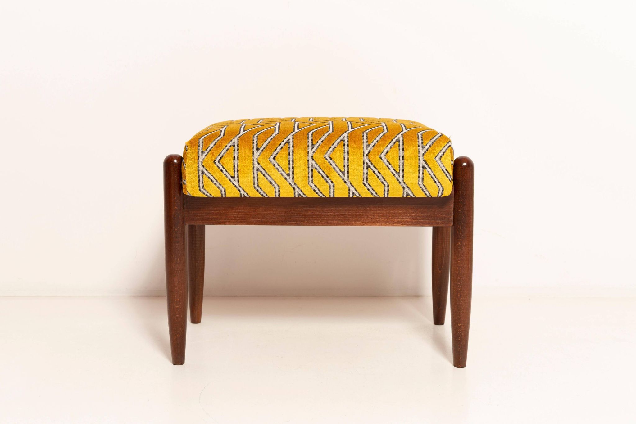 GFM Mid Century Stool in Yellow Jacquard by Casamance, E. Homa, Europe, 1960s