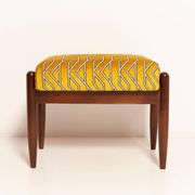 GFM Mid Century Stool in Yellow Jacquard by Casamance, E. Homa, Europe, 1960s