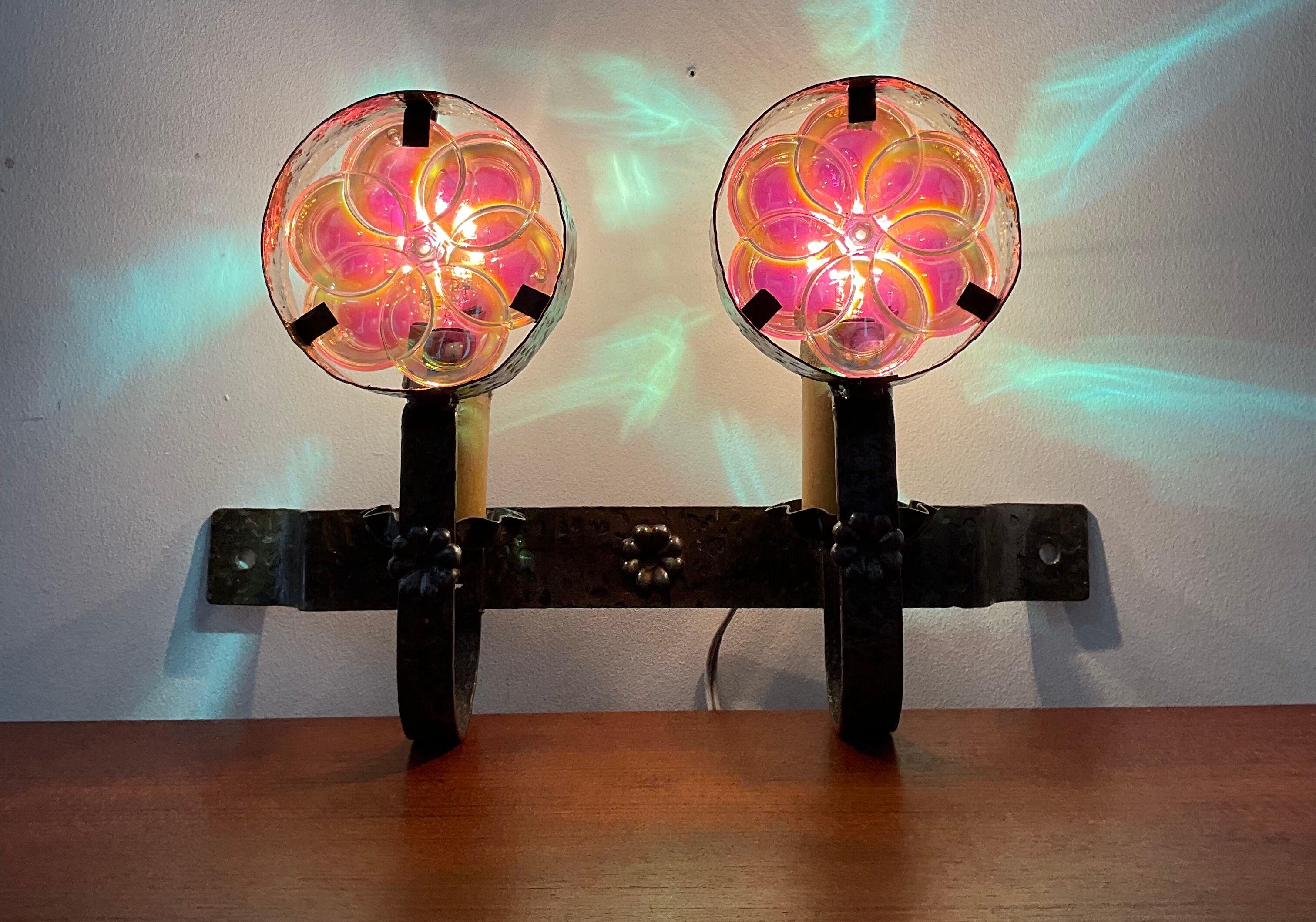 Vintage wall lamps in wrought iron and Murano glass paste from the 50s and 60s