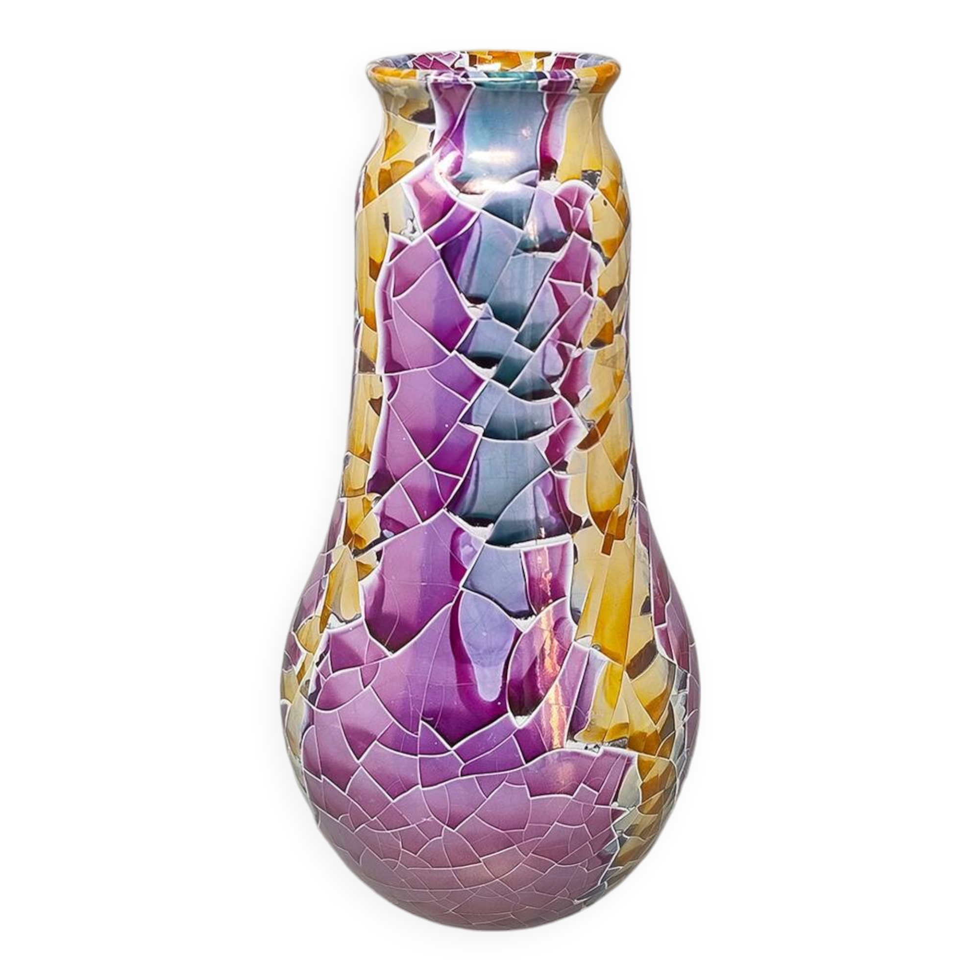 1990s Astonishing Giuseppe Locci Polycrome Craquelé Vase in Sardinian Ceramic. Made in Italy
