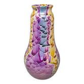 Superbe vase Giuseppe Locci en céramique sarde polychrome craquelée, années 1990. Fabriqué en Italie.