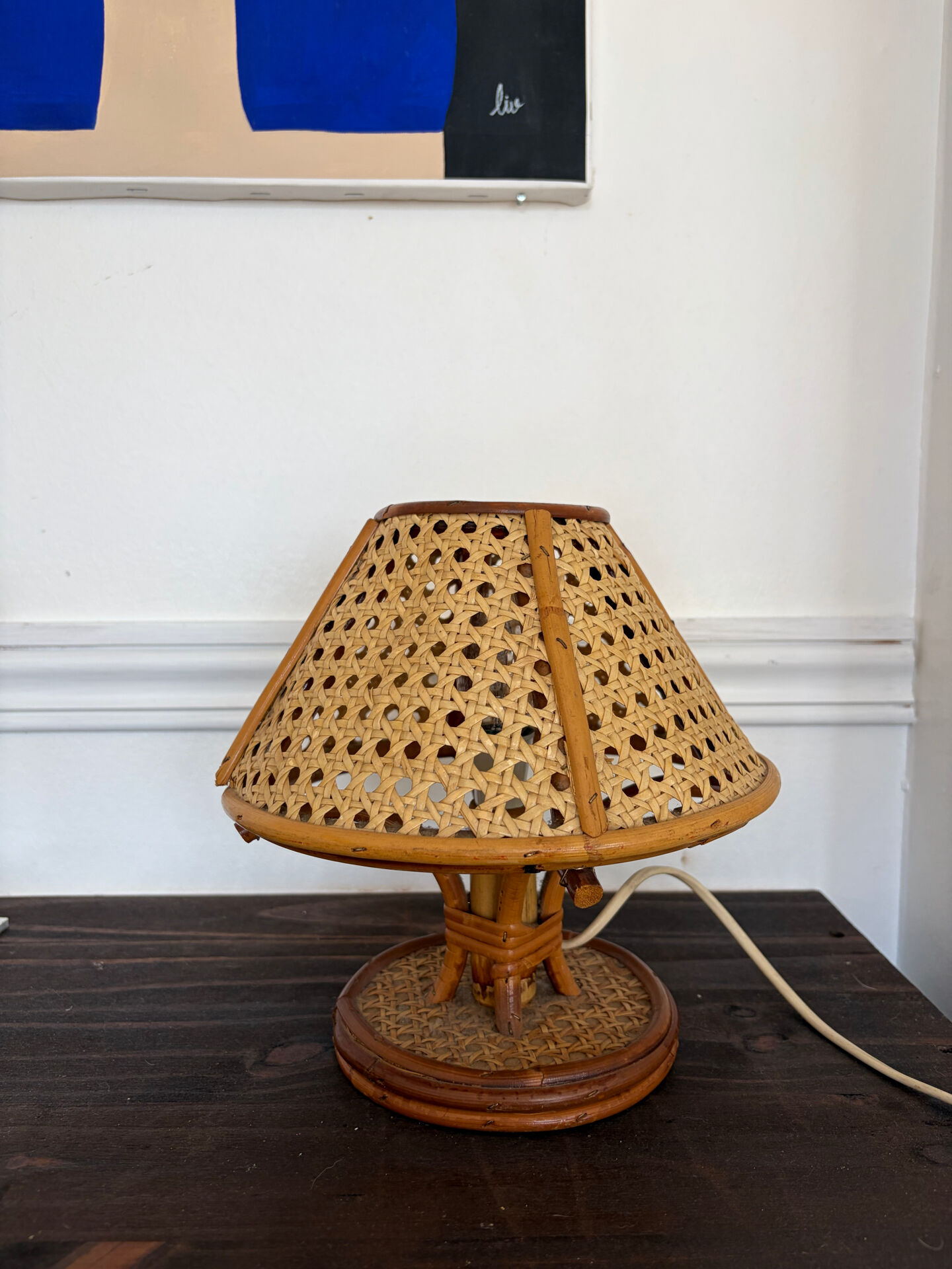 Vintage rattan caned lamp