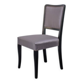 Art Deco chair with black painted wood and grey satin fabric, high restored backrest (1920s)