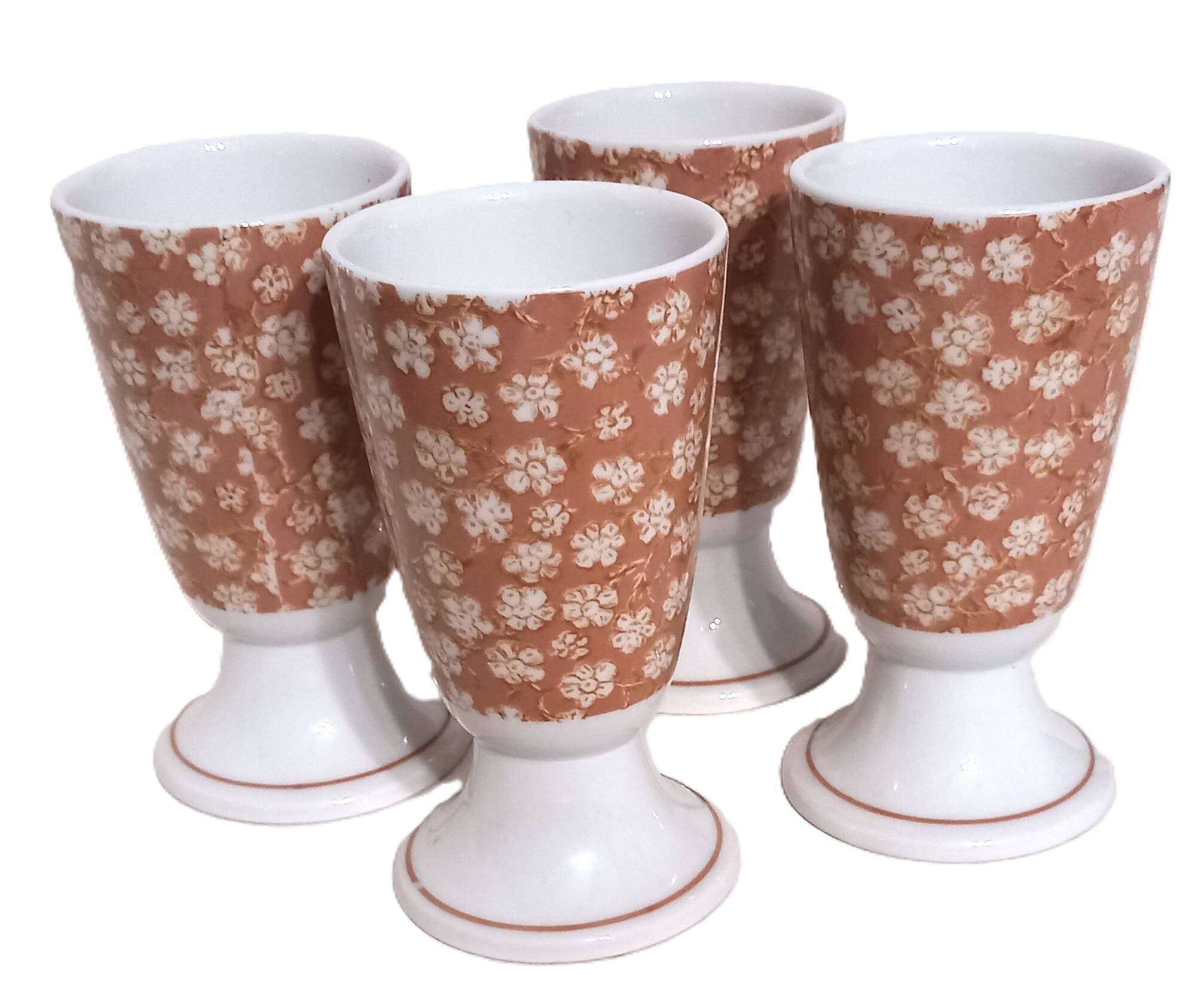 Mazagrans Coffee Cups Set of 4 with Salmon Pink Floral Decor