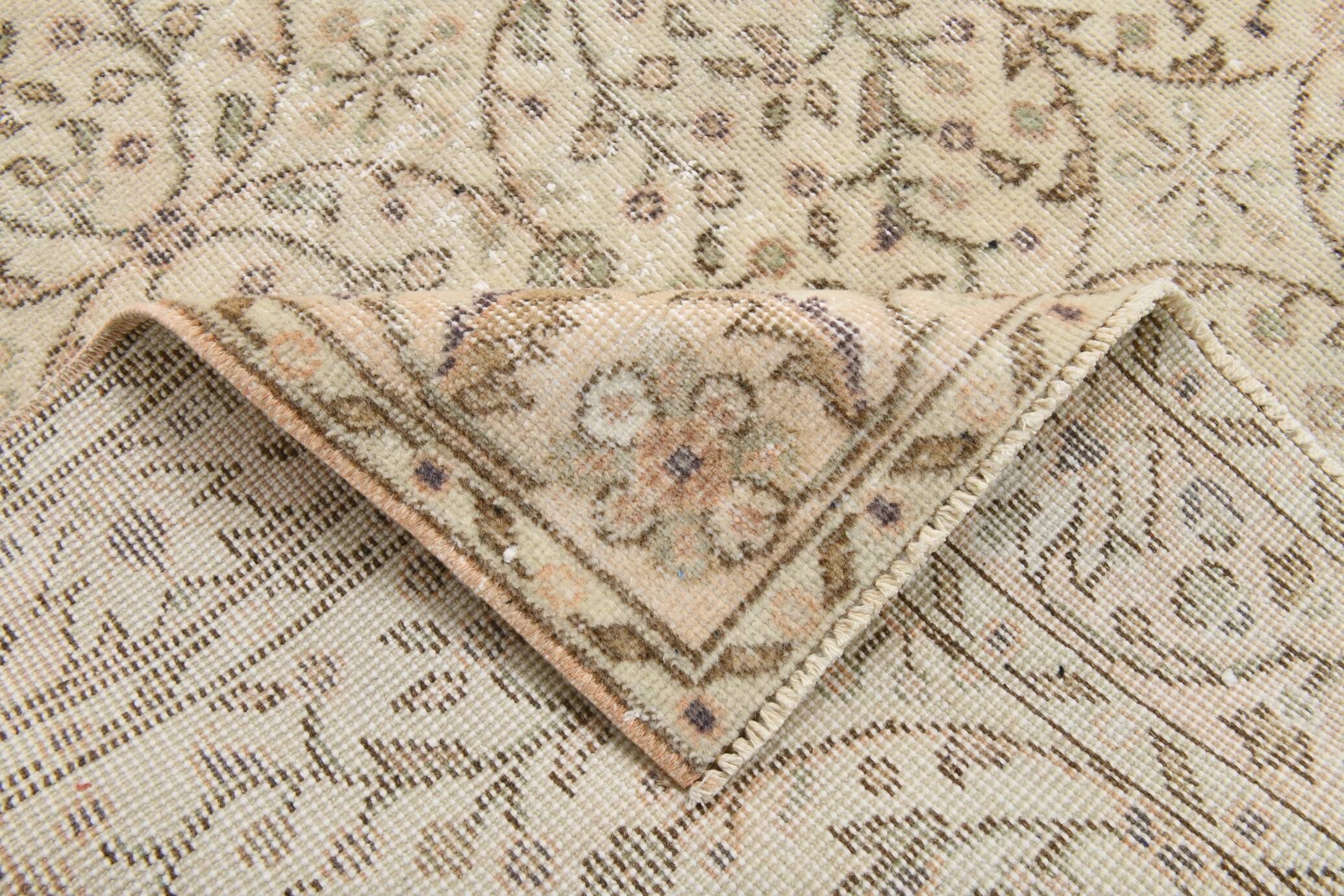 3x7 Brown Cream Floral Handmade Vintage Rug, 105x211Cm