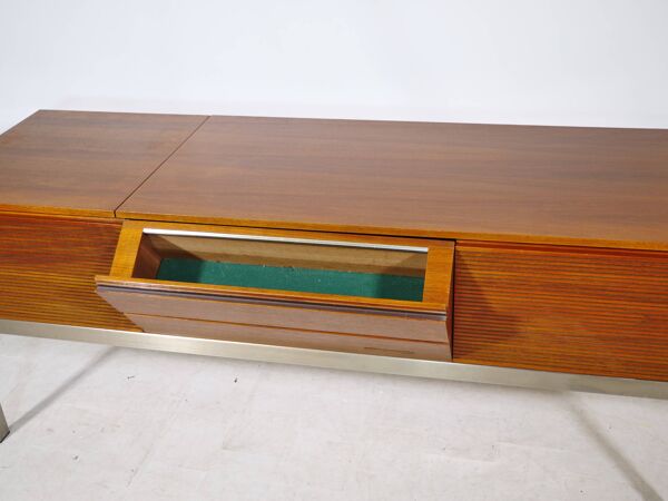Meuble bas audio de style mid-century en bois et métal, années 1960