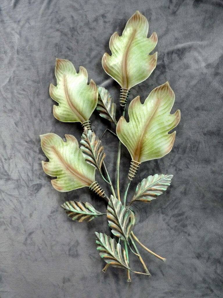 giant painted sheet metal wall lamp Murano glass plant leaf 105 cm
