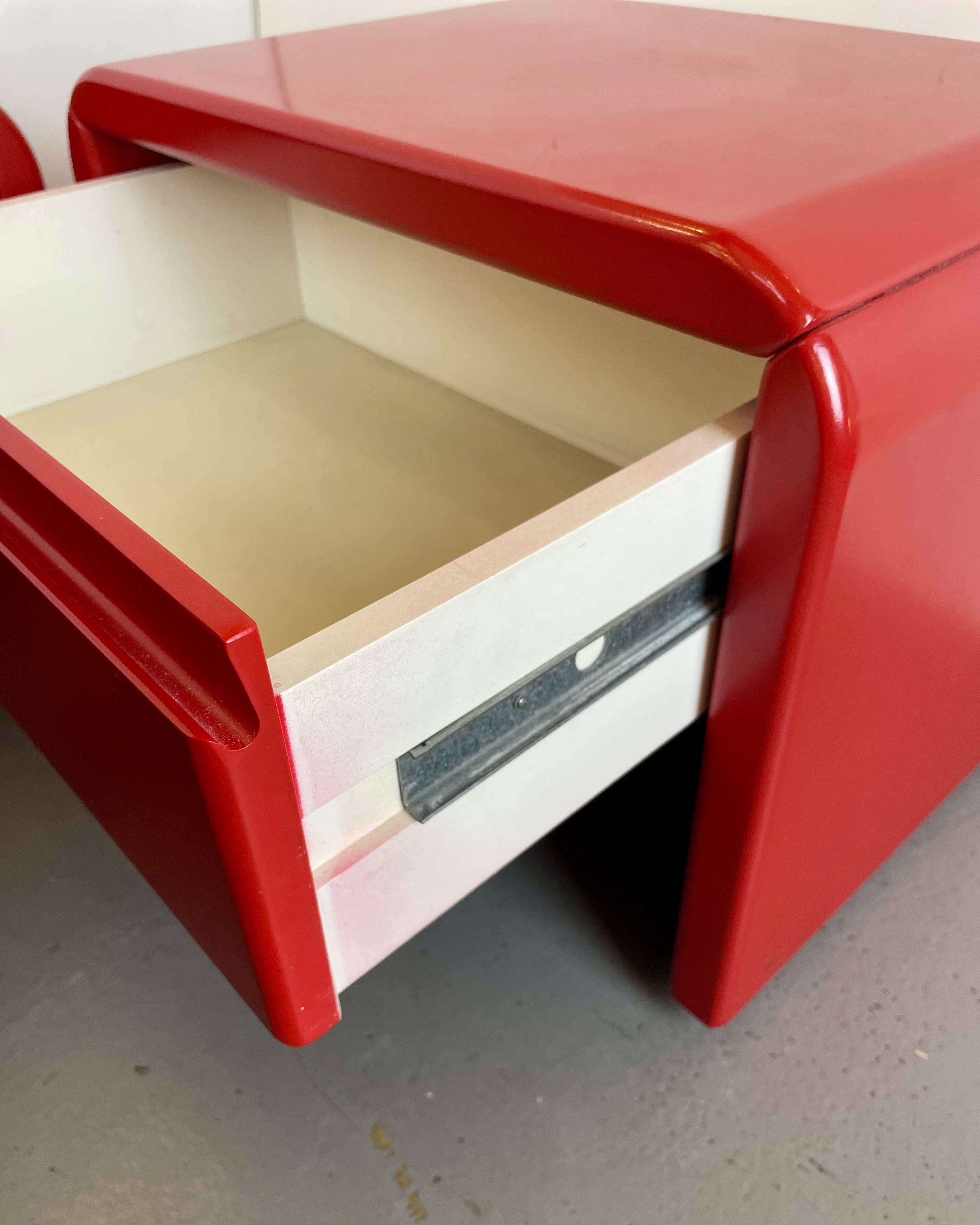 Pair of red bedside tables, 1980s