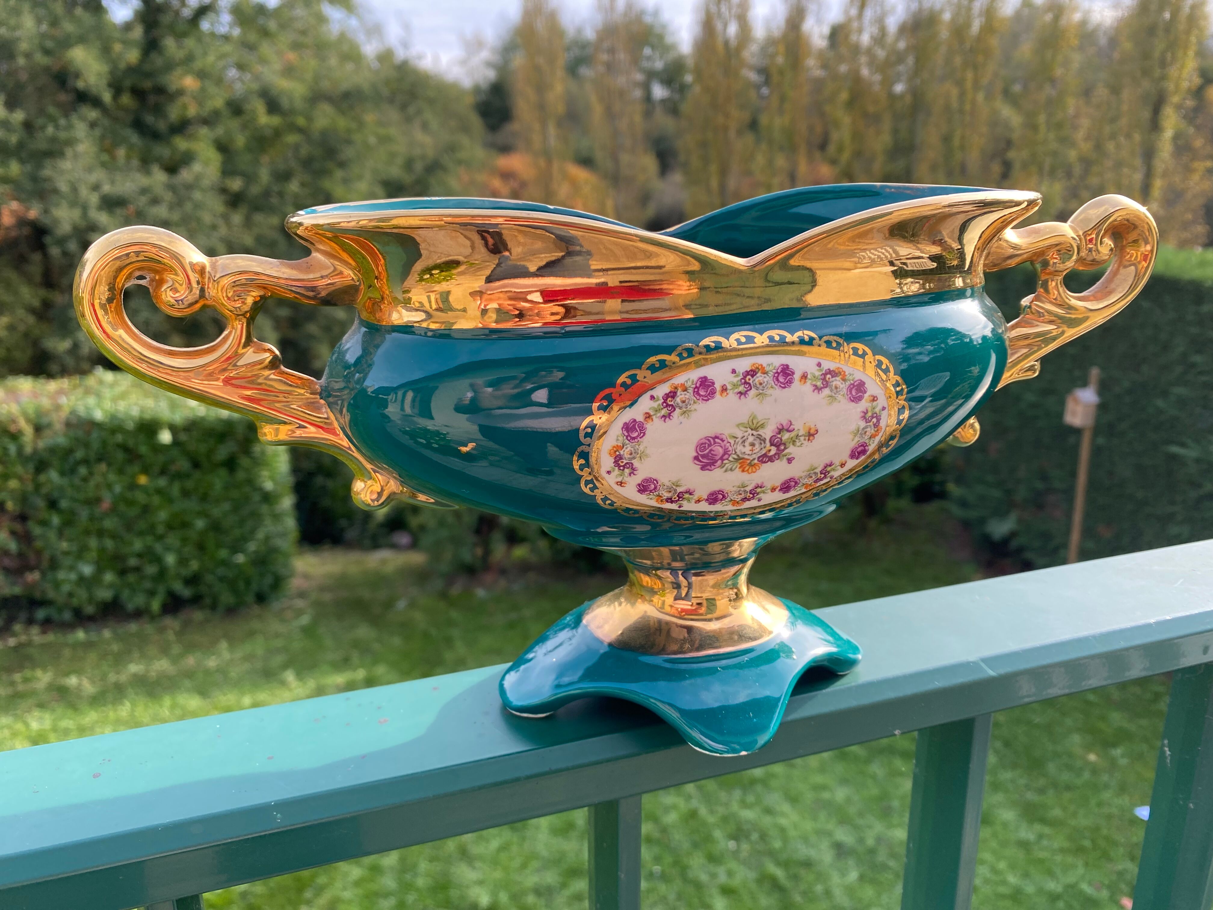 Vintage porcelain rose planter vase