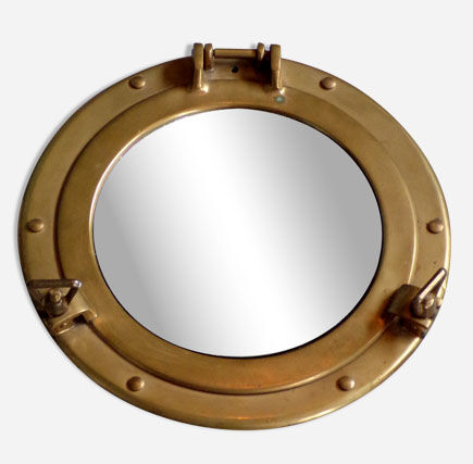 Vintage Hublot mirror in brass 30 cm in diameter