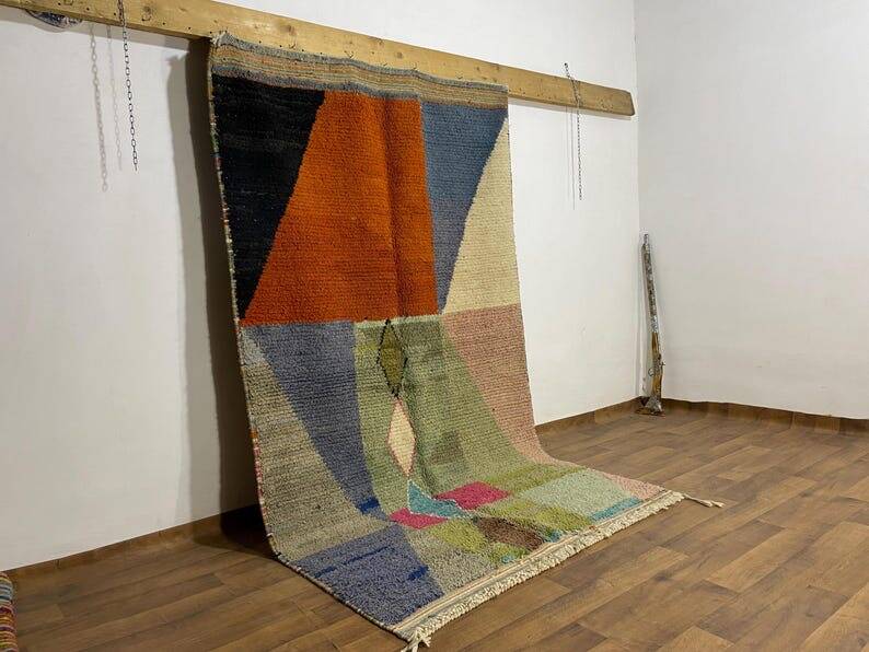 Handmade natural wool rug with colourful patterns 150/250 cm