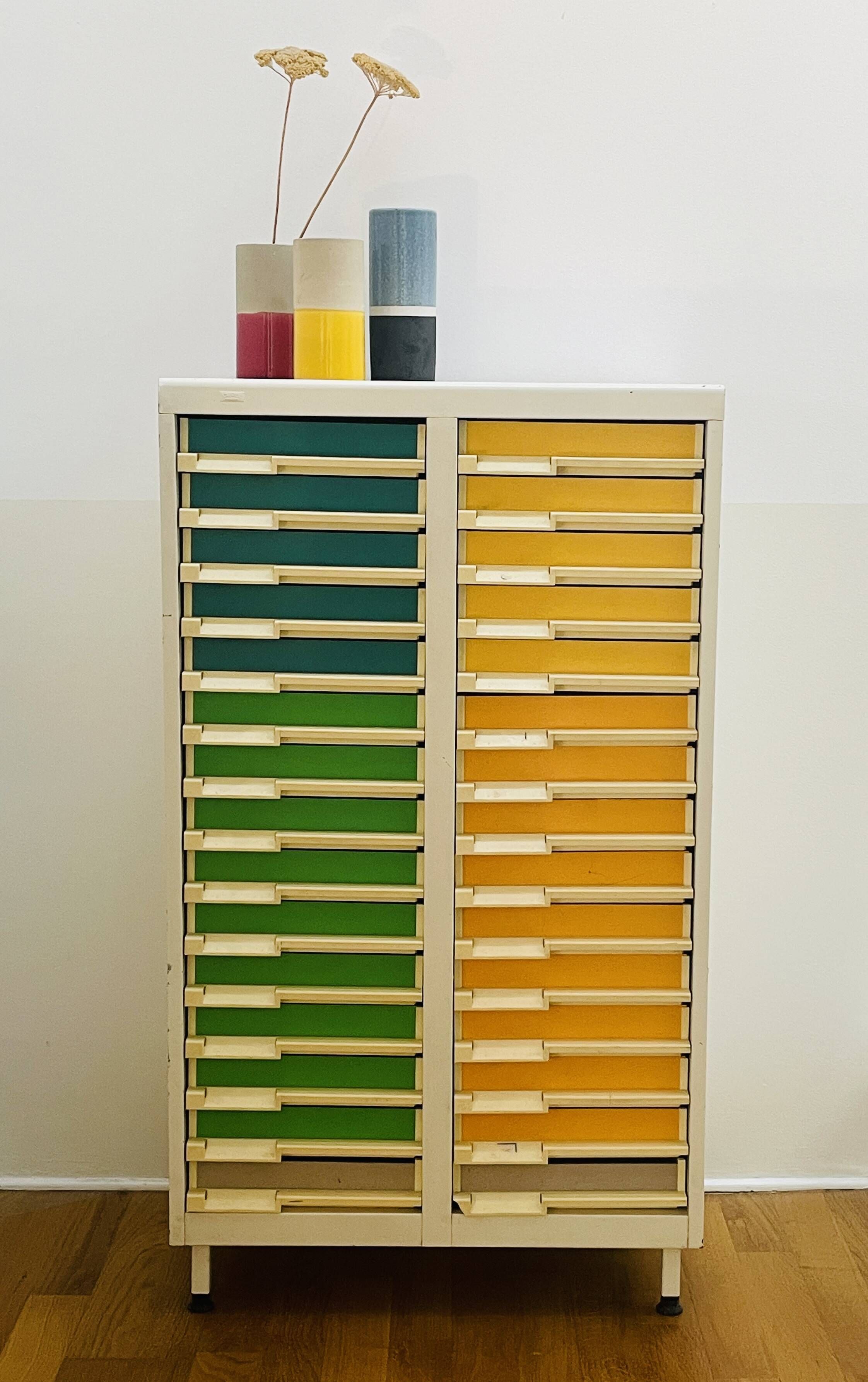 Vintage sorting furniture from the 70s / 30 drawers - industrial / workshop / haberdashery