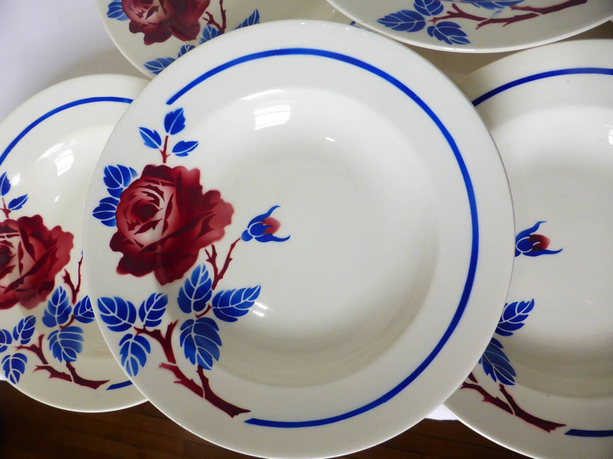 6 vintage K&G Luneville soup plates, Chantal model 221004