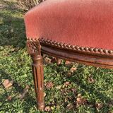 Armchair Voltaire or shepherdess and foot rest in pink velvet Louis XVI