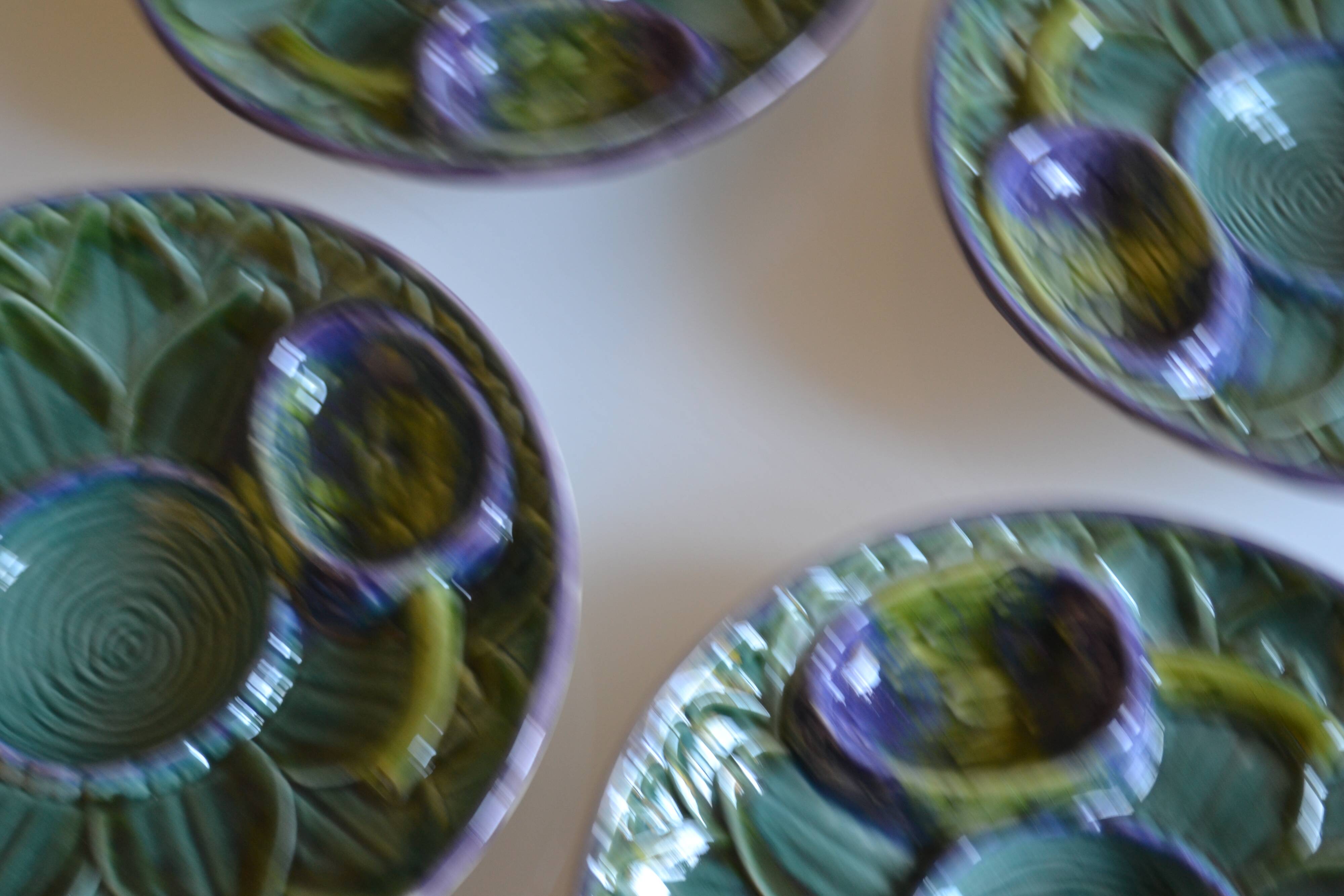 4 Vintage Barbotine Plates Artichoke Asparagus Table Decor Occasion