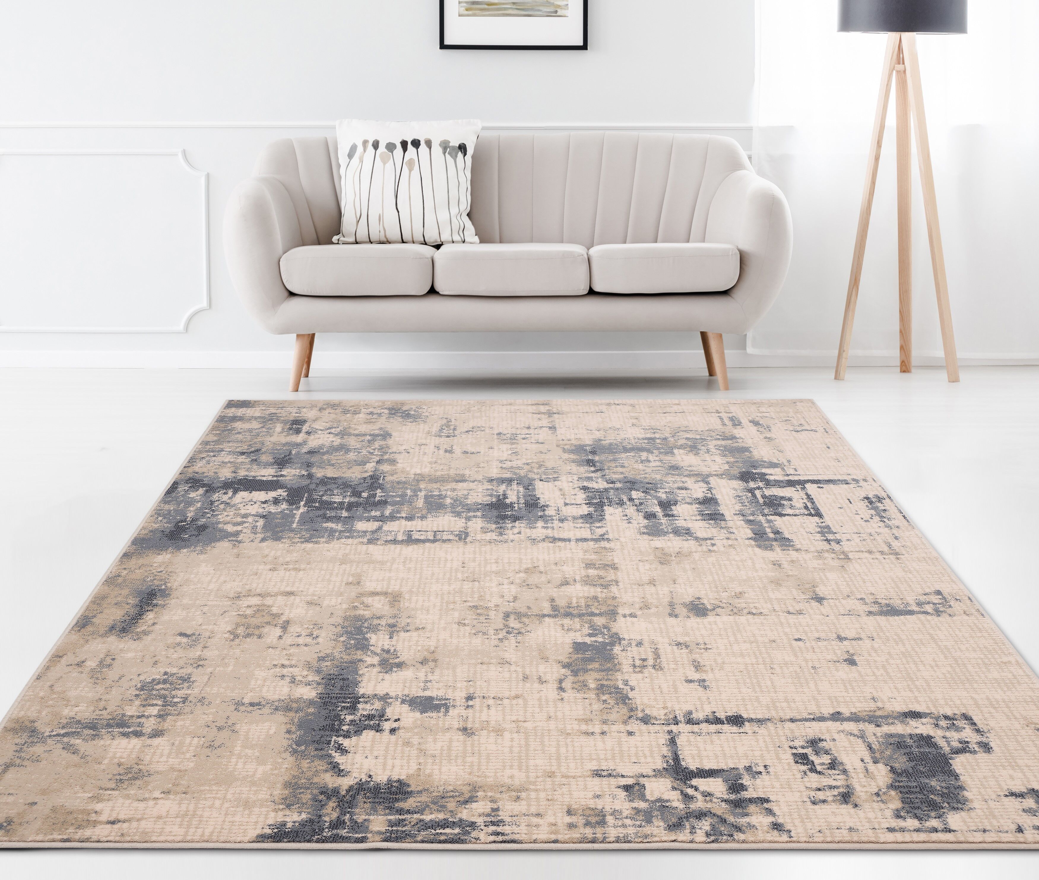 Tapis en laine abstrait beige et bleu