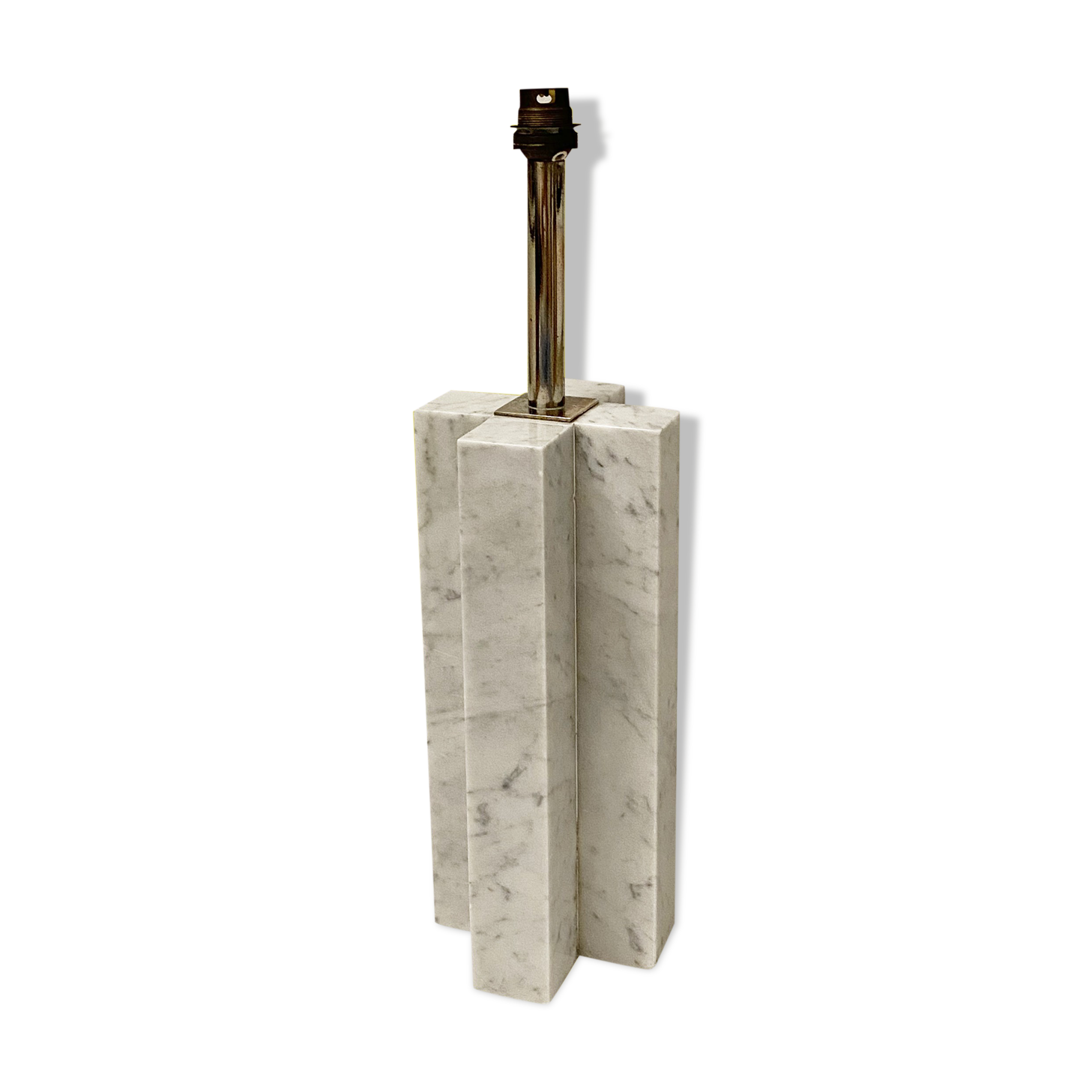 Modernist lamp Croisillon in white marble and chrome metal of the 50s and 60s